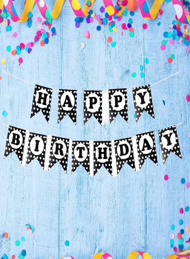 HK Balloons HK Balloon Birthday Decoration Banner For Boys Girls Black Happy Birthday Polka Dot Banner For Bunting Flag Decoration Item - Image 3
